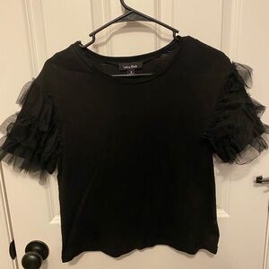 Lace Ruffle Sleeve Black Tee